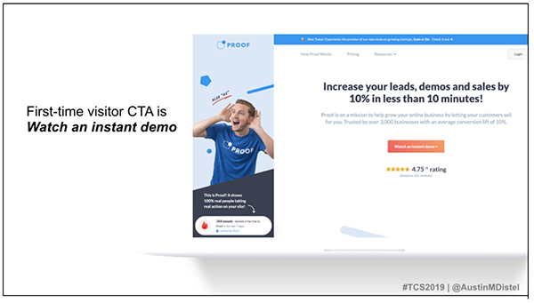 first time visitor CTA example