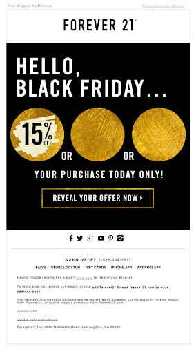 Forever 21 Black Friday Promotion Email