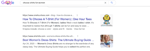 Google search - choose shirts for women