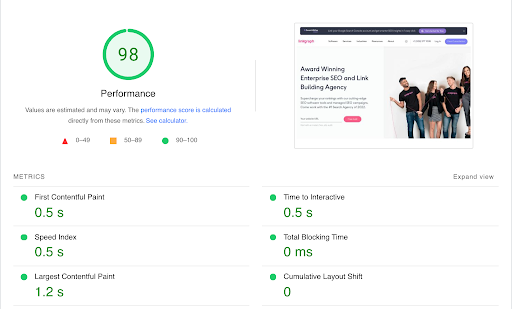 LinkGraph PageSpeed Insights