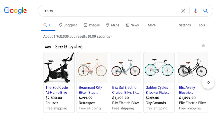 "bikes" google serp
