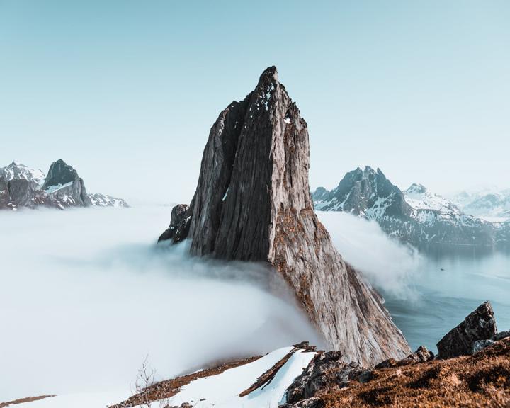 mountain top with clouds