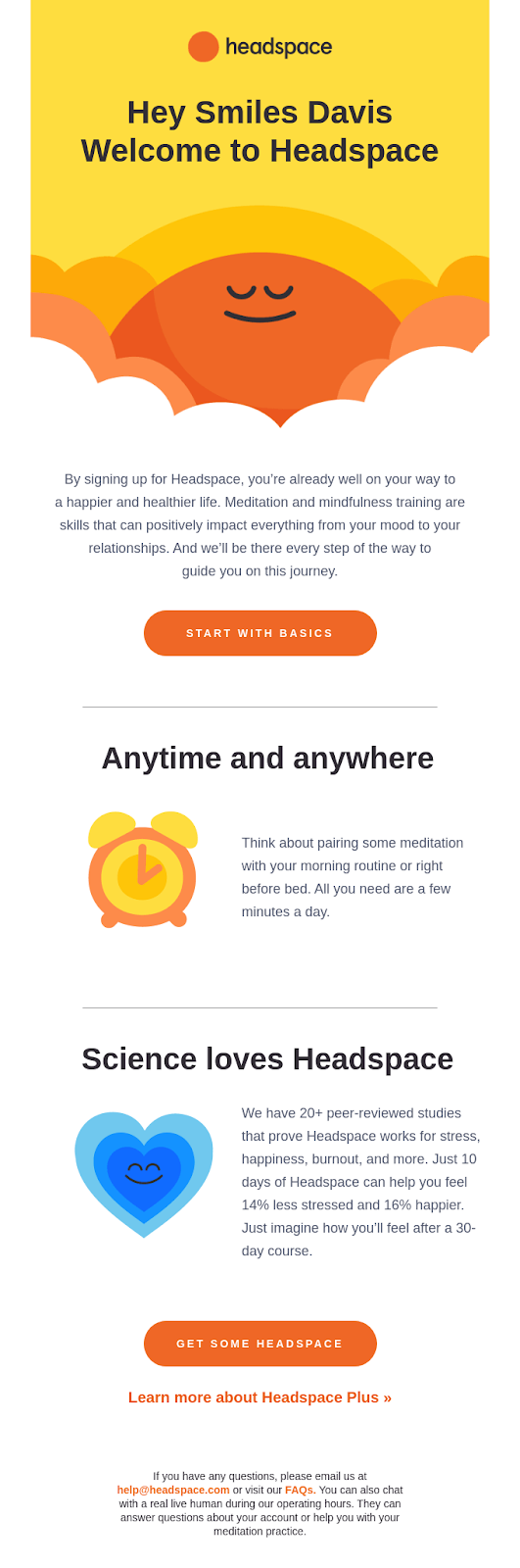 onboarding email example from headspace