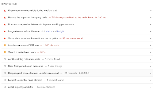 Page speed performance analysis