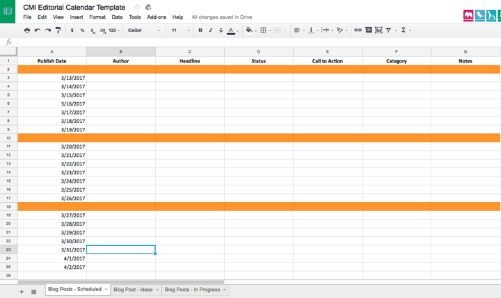 Content Marketing Institute Editorial Calendar Template