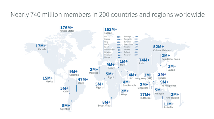 map of LinkedIn users