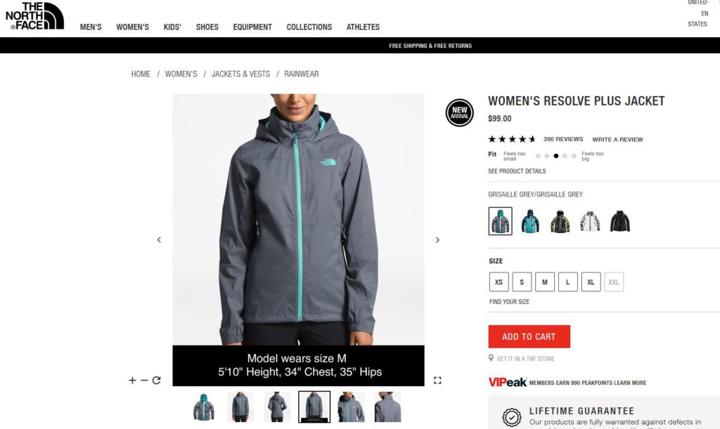 jacket product page with reviews