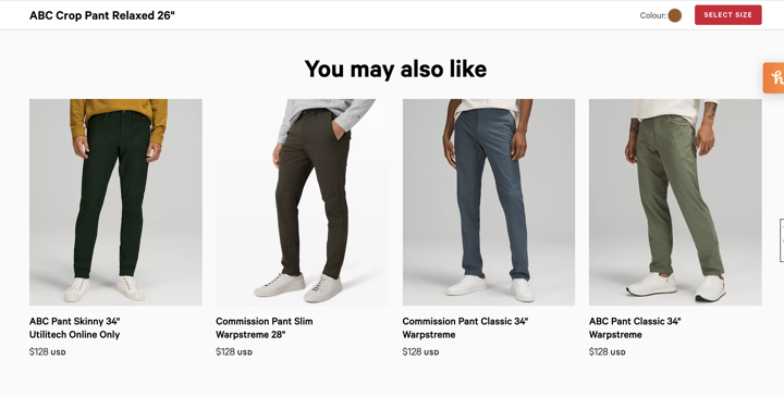 "you might also like" section on Lululemon