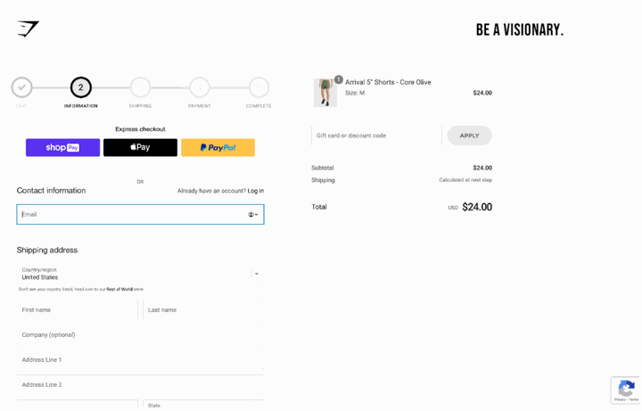 Gymshark checkout page