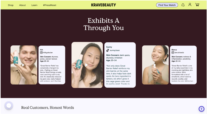 Krave beauty landing page