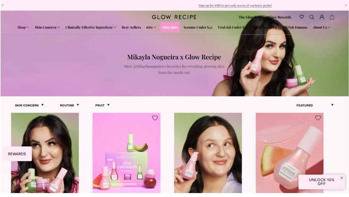 Glow recipe influencer landing page