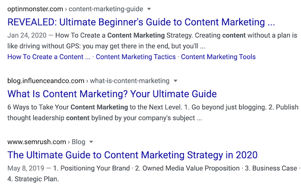 serp for "content marketing"