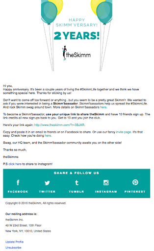 Skimm Anniversary Email 