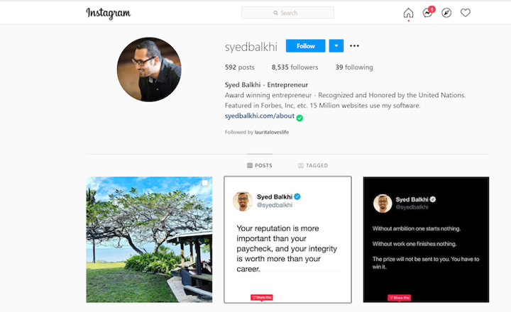 social media Instagram page example