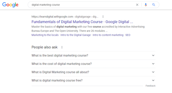 serp for "digital marketing courses" search query