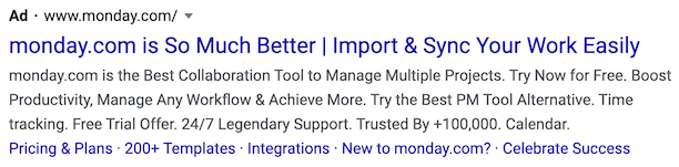 Google Ads example monday.com