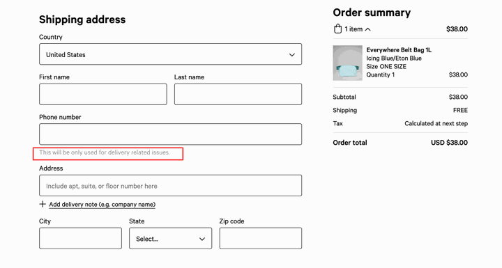 microcopy example on a lead form