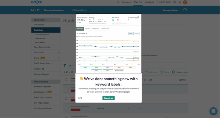 Moz product tour screensho