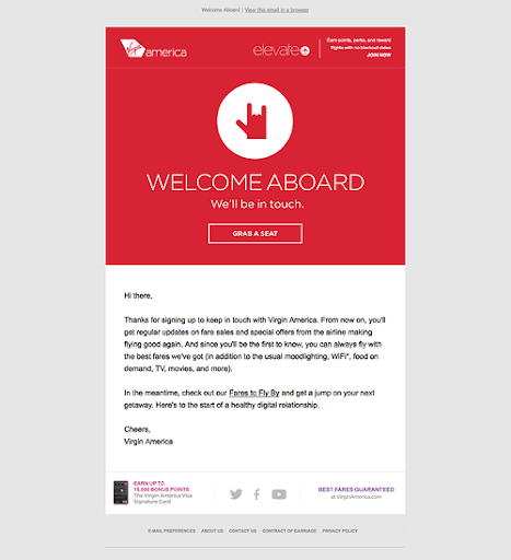 Virgin America Welcome Email