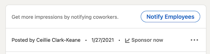 LinkedIn "notify employees" option