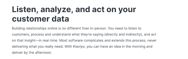 website copywriting example from Klaviyo